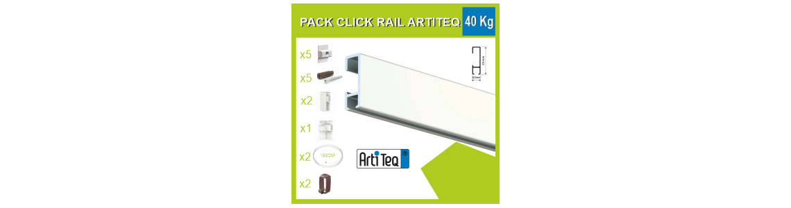 Kit cimaise click rail 30 Kg Artiteq - Pack accrochage tableau